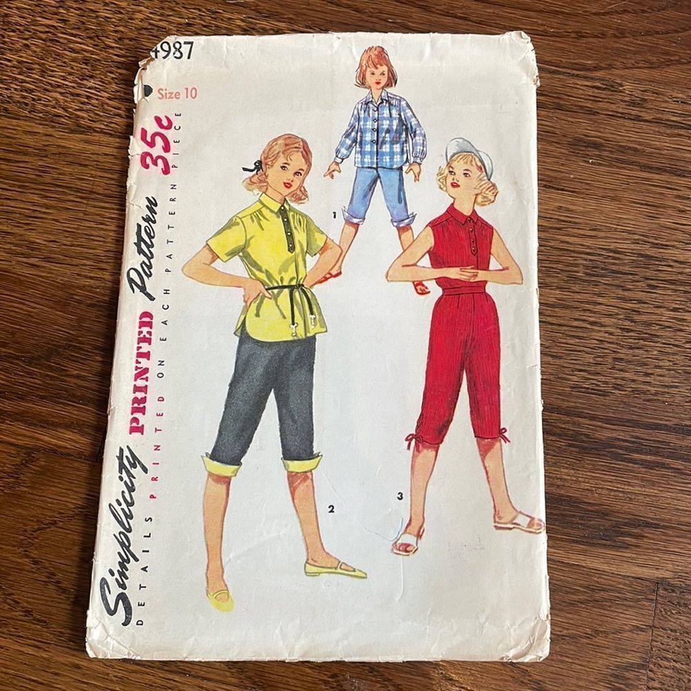 Vtg 1954 Simplicity Girl’s shirt & pedal pushers sewing pattern